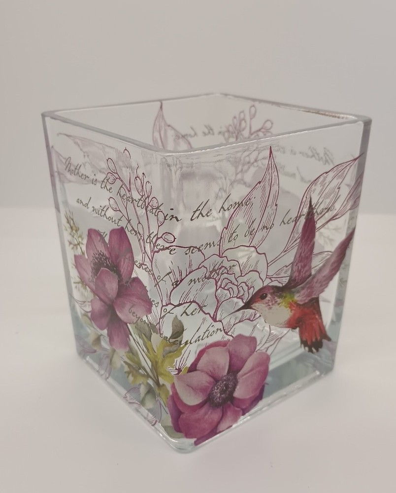 Mothers Day Glass Cube Vase Planter with Floral Hummingbird Candle Holder by Teleflora-image