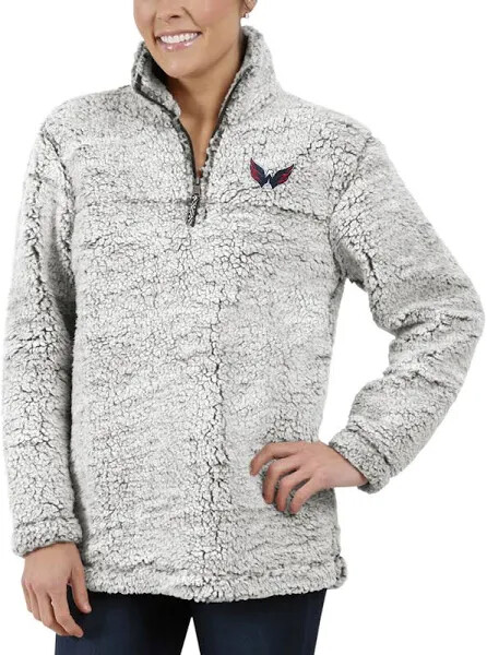 Washington Capitals Women's NHL Sherpa Quarter-Zip Jacket Tunic Gray NEW S-M