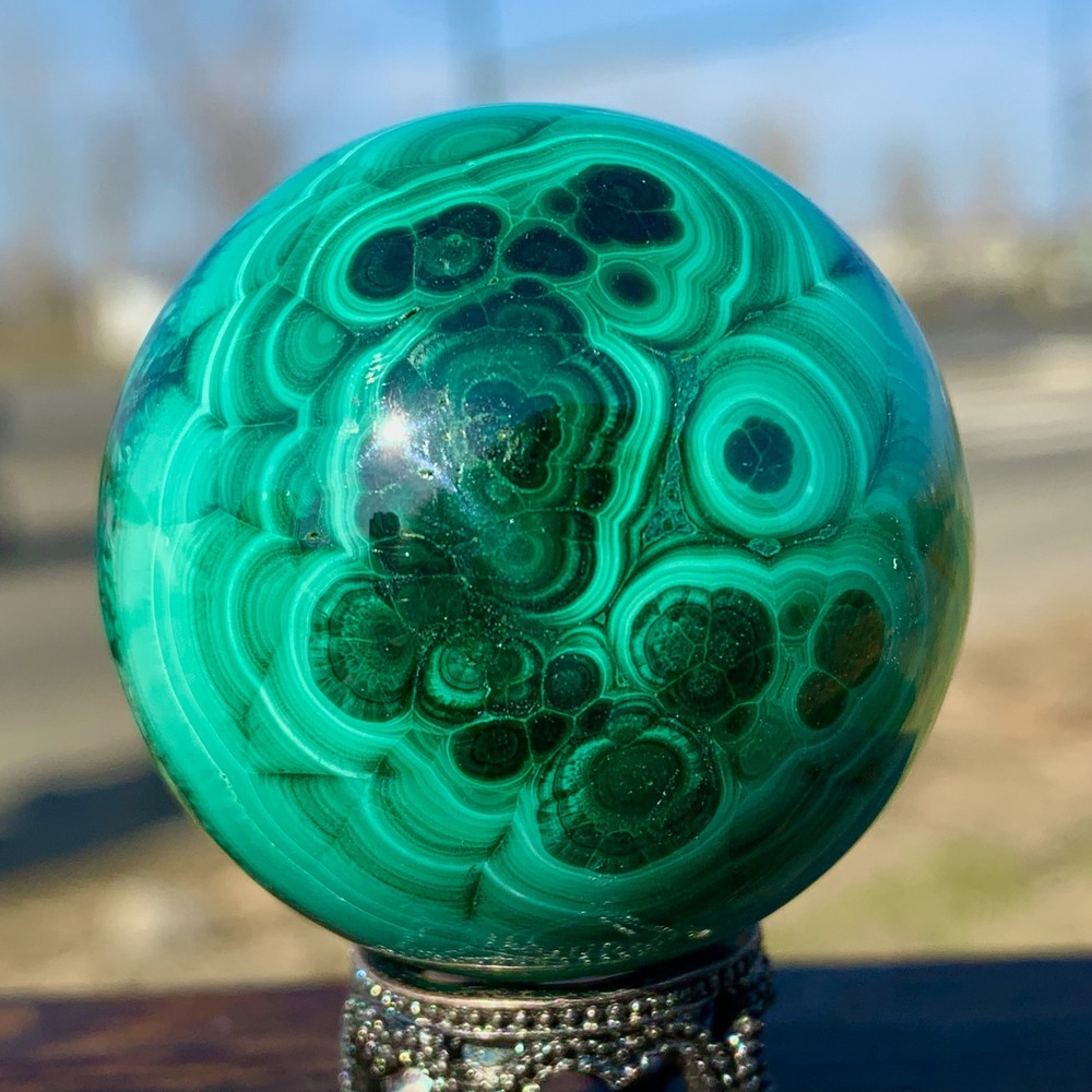 132G Natural glossy Malachite ball transparent cluster rough mineral sample