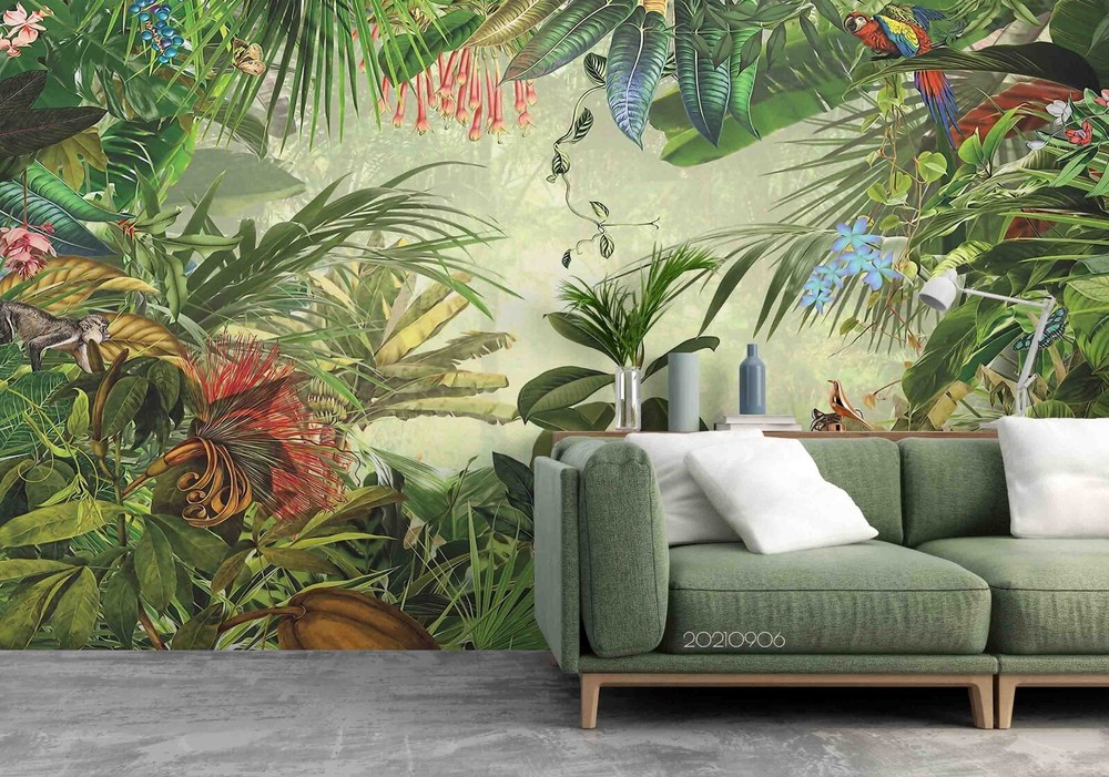 3D Tropical Jungle Green Leaves Wall Murals Wallpaper Murals Wall Sticker