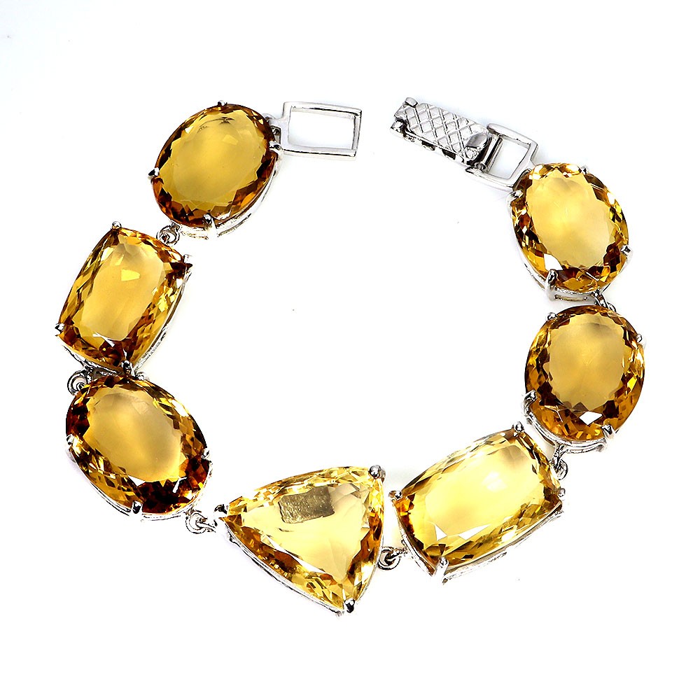 925 Sterling Silver Bracelet Oval Citrine 118ct Handmade Gems Jewelry 7.5in Rare