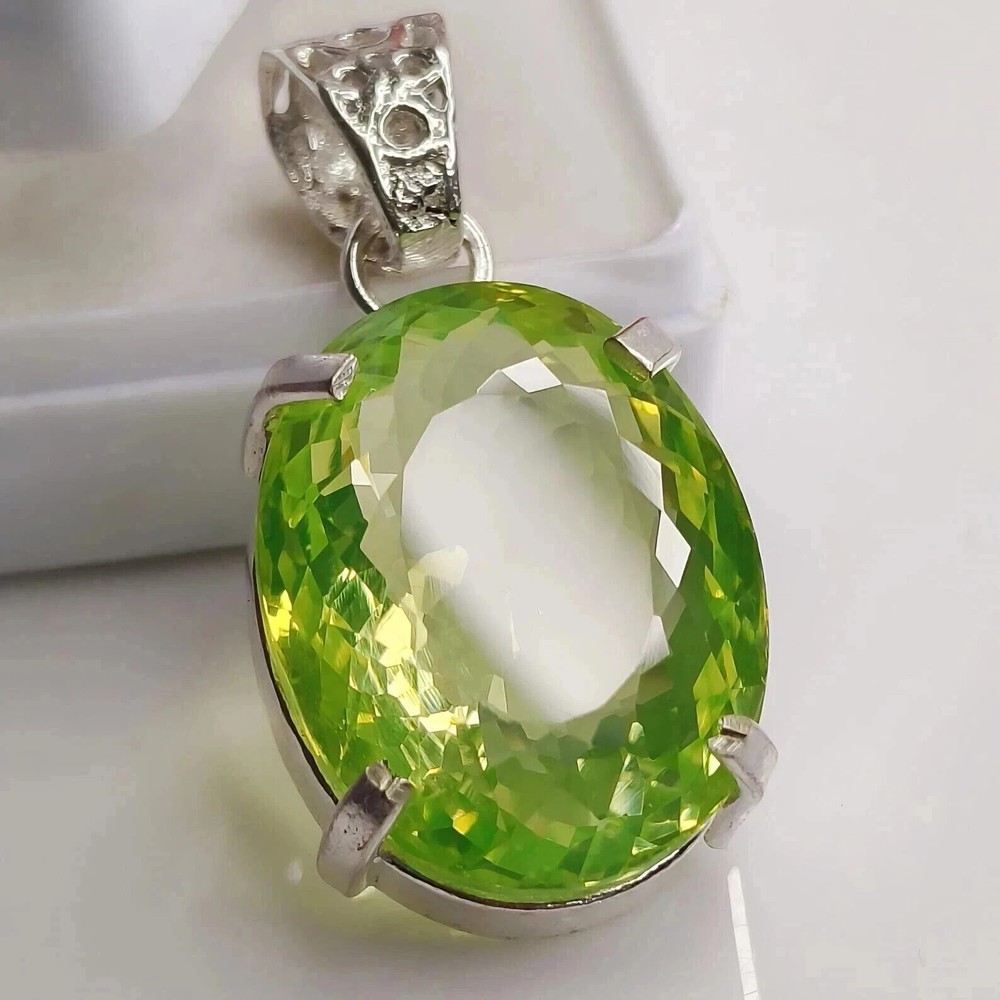 25 Ct+ Certified Natural Green Peridot Oval 925 Solid Silver Pendant Gemstone
