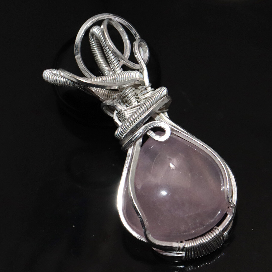 925 Silver Plated Rose Quartz Wire-Wrapped Pendant Jewelry Size 2.4