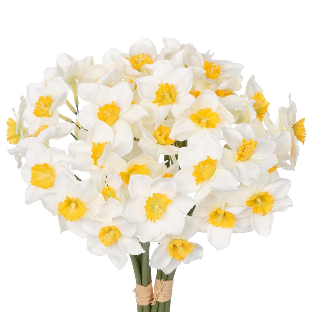 12 Stems Daffodils Artificial Flowers 2 Bunches Real Touch Fake Narcissus Flo...