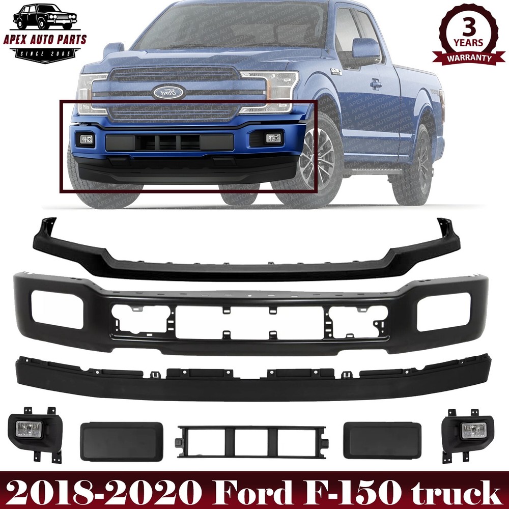 Front Bumper Paintable & Fog Light Assembly Kit For 2018-2020 Ford F-150 Truck