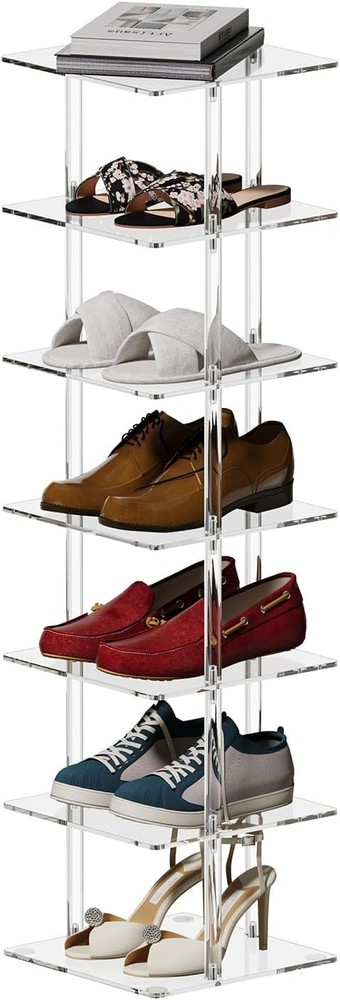 Acrylic 7-Tier Vertical Shoe Rack Free Standing Storage Organizer