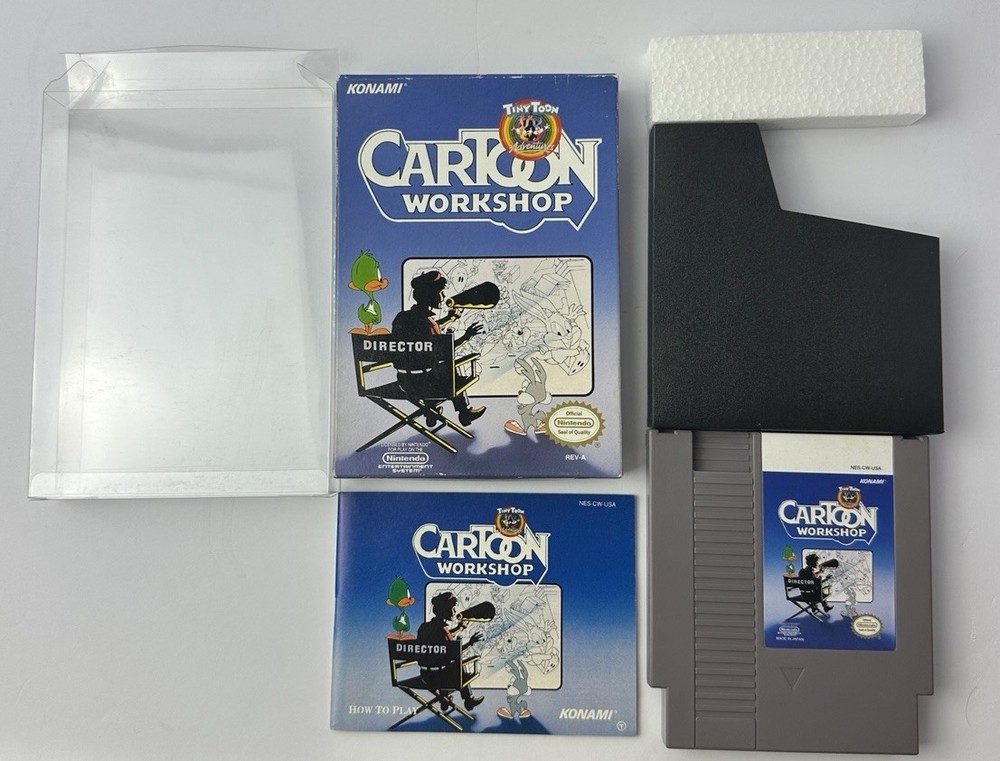 NES Tiny Toons Adventures Cartoon Workshop CIB Game Box Foam Manual & Protector