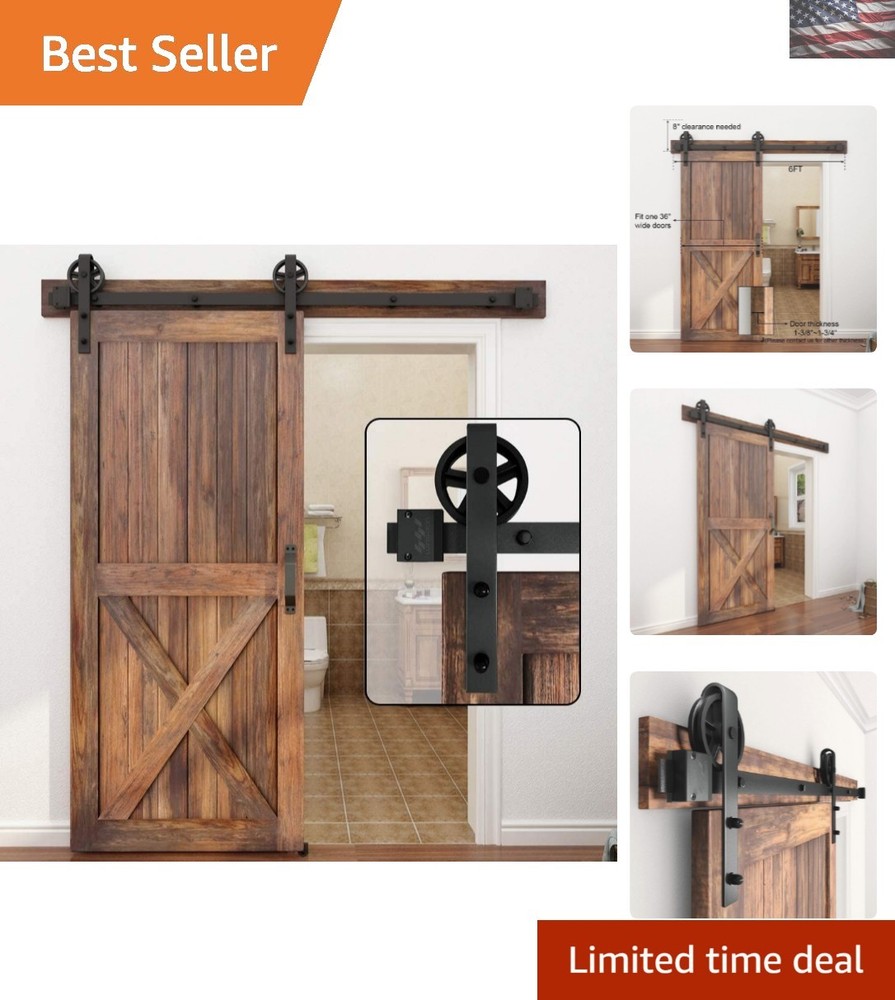 6FT Heavy Duty Sliding Barn Door Kit with Silent Glide Mechanism