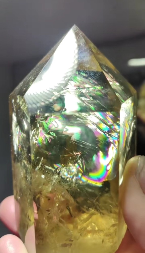 1LB Natural Citrine Quartz Rainbow Obelisk Crystal Tower Point Wand for Reiki