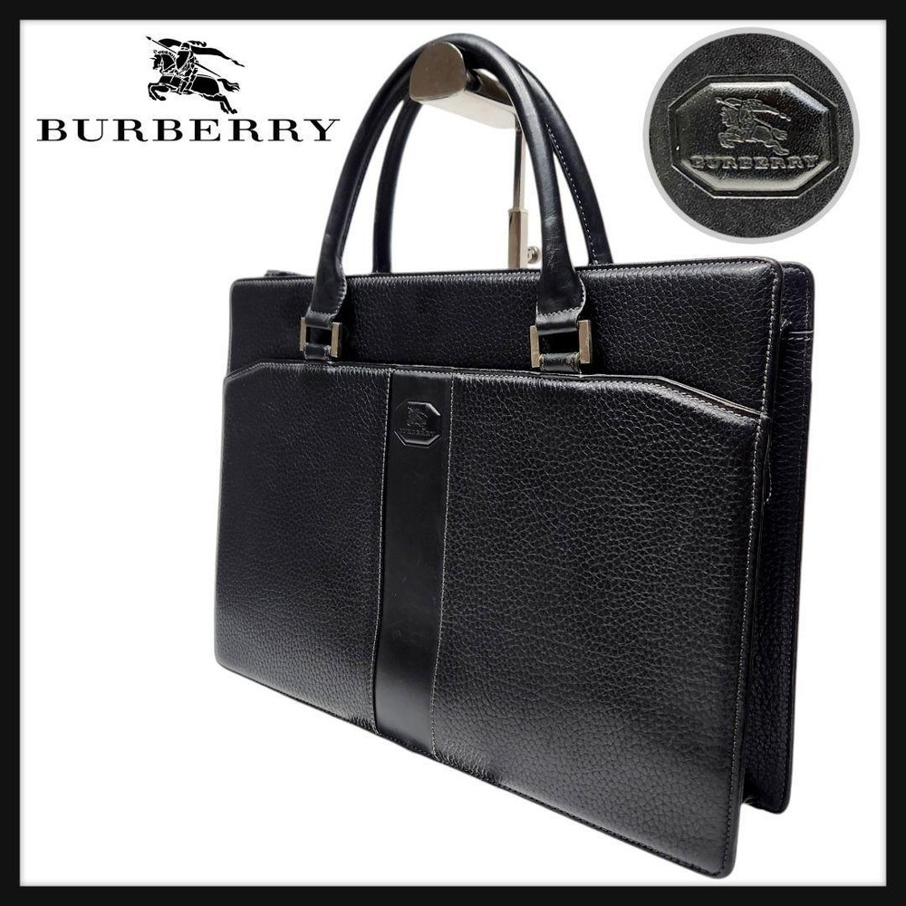 Grained Leather Burberry Nova Check Business Bag Black