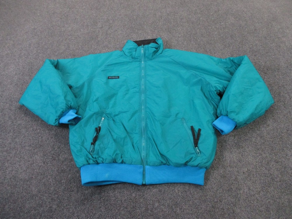 Vintage Columbia Jacket Mens L Blue Black Nylon Lightweight Reversible Outdoors