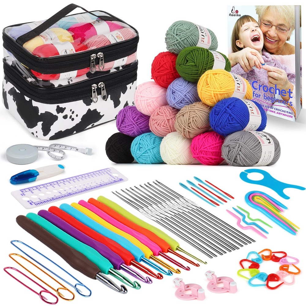 74-Piece Crochet Kit with Acrylic Yarn & Accessories – 819 Yards