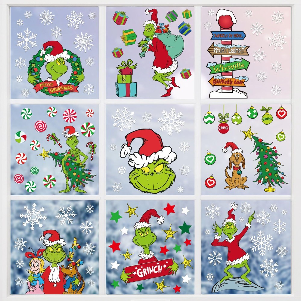 9 Sheets Christmas Window Clings,Reusable Christmas Window Decals Stickers,Ch...