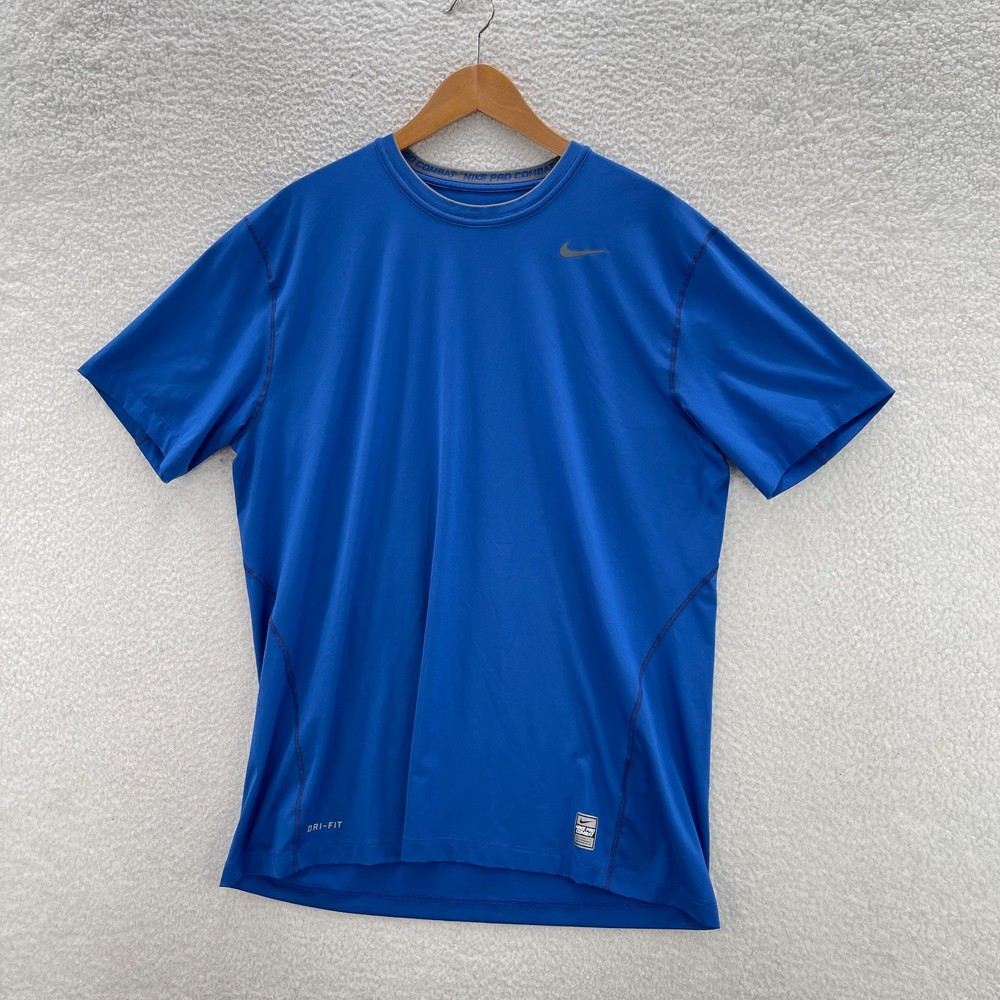 Nike Pro Combat Shirt Mens 2XL Blue Fitted Dri-Fit Gym Training Sports Bodybuild