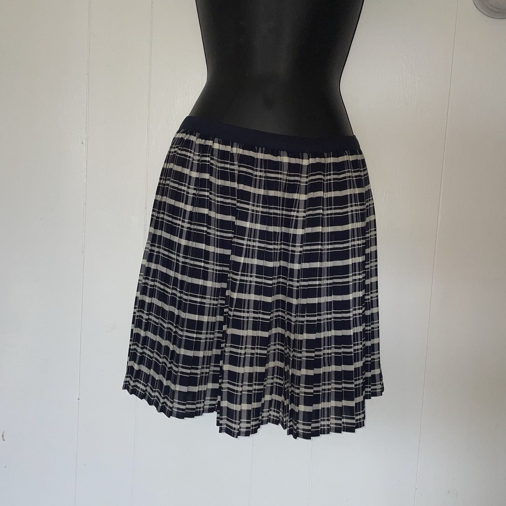 GANT RUGGER Women's Thunder Blue Pleated Check Plaid Skirt 440063 Small X12