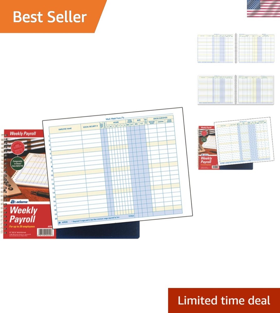 Weekly Payroll Record, 20 Employee Capacity, Spiral Binding, 11 x 8.5 Inches,...