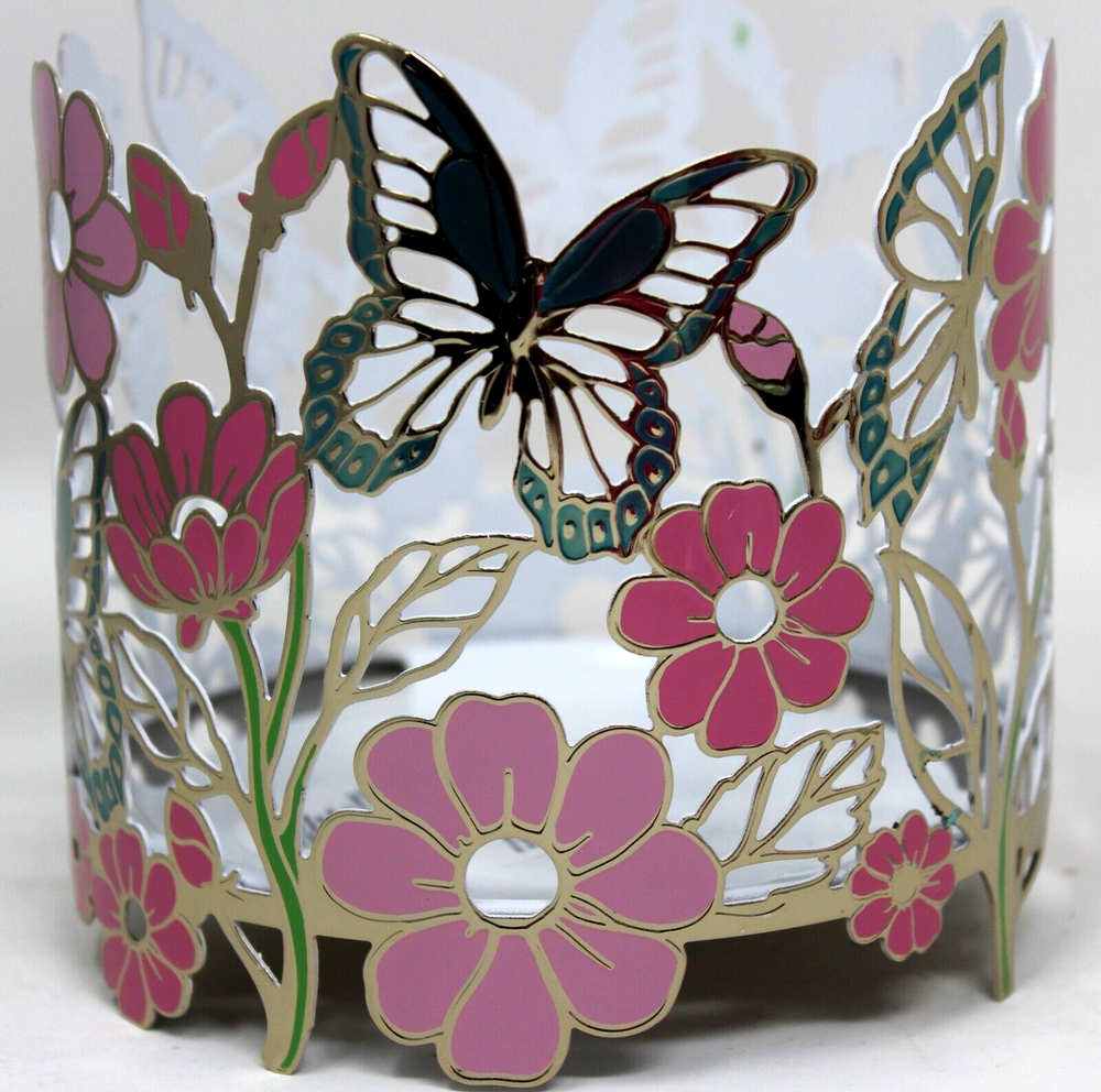Bath & Body Works Butterfly Pink Flowers Wick Candle Holder Spring Garden New
