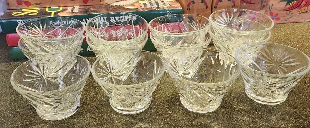 Vintage Prescut Oatmeal Custard Bowls Set of 12 Clear Glass Anchor Hocking Excellent Condition