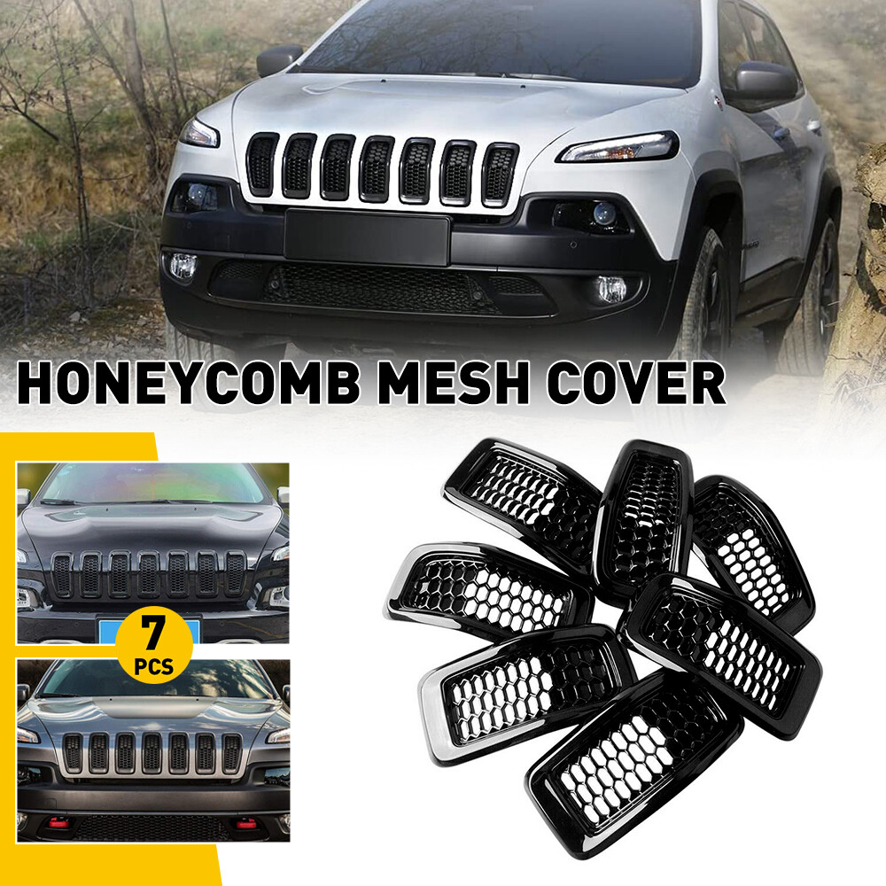 For Jeep Cherokee 2014-2018 Honeycomb Front Grille Insert Mesh Gloss Cover Black