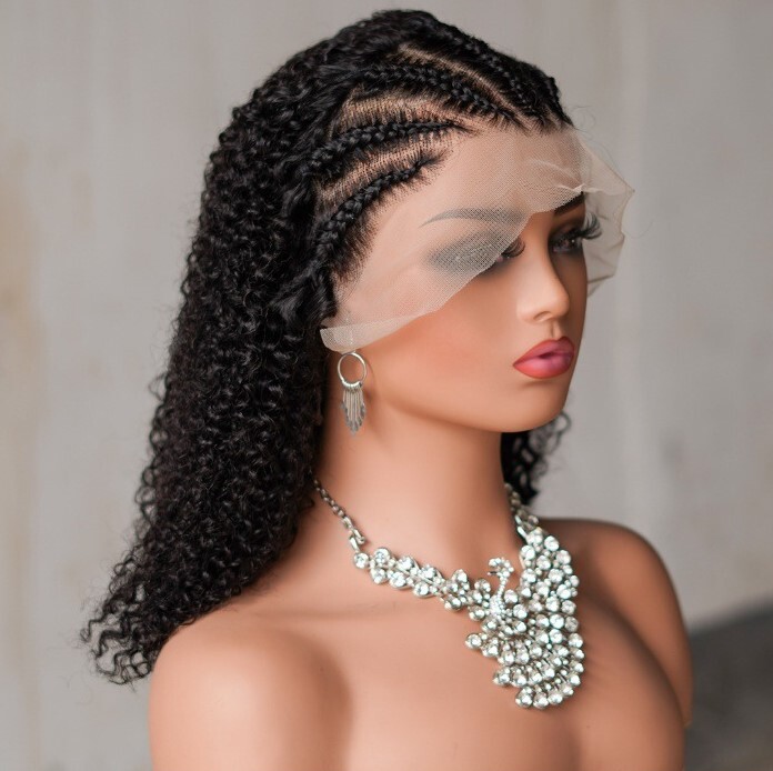 13x4 Lace Front Wig with Afro Curly Human Hair Braided Style