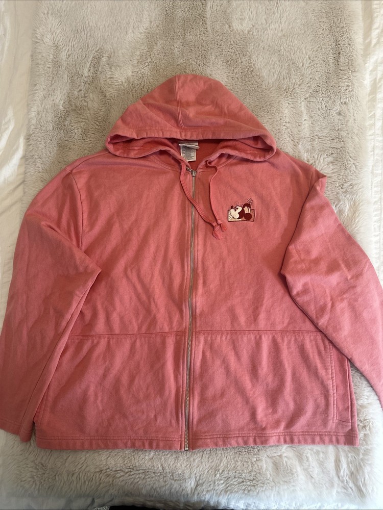 Disney Parks Authentic Full Zip Pink Hoodie Minnie Mouse Women XXL