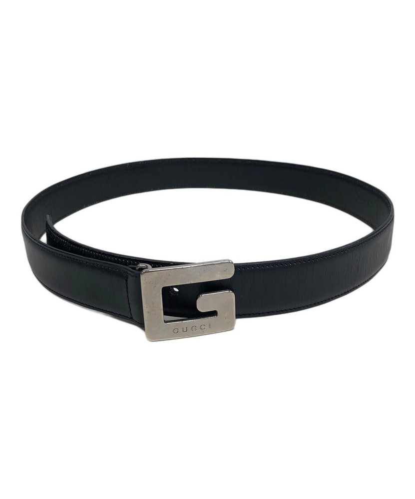 GUCCI G Logo Black Leather Belt with Silver Hardware Made in Italy Authentic