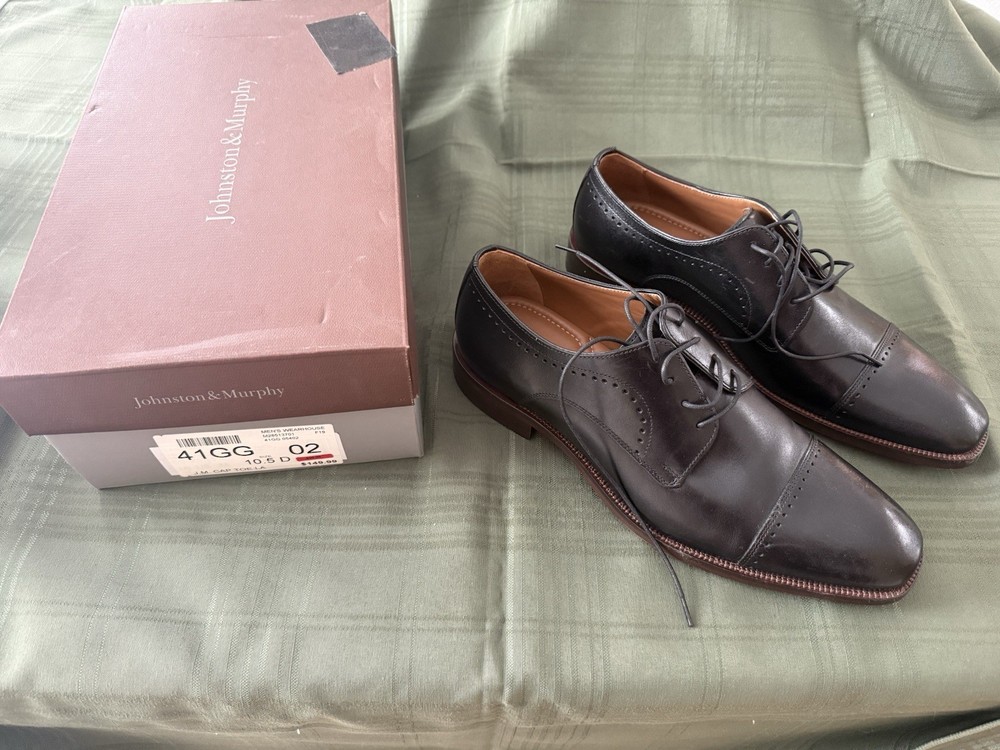 Johnston Murphy Men Black Cap Toe Oxford Lace Up Leather Size 10.5D - New In Box