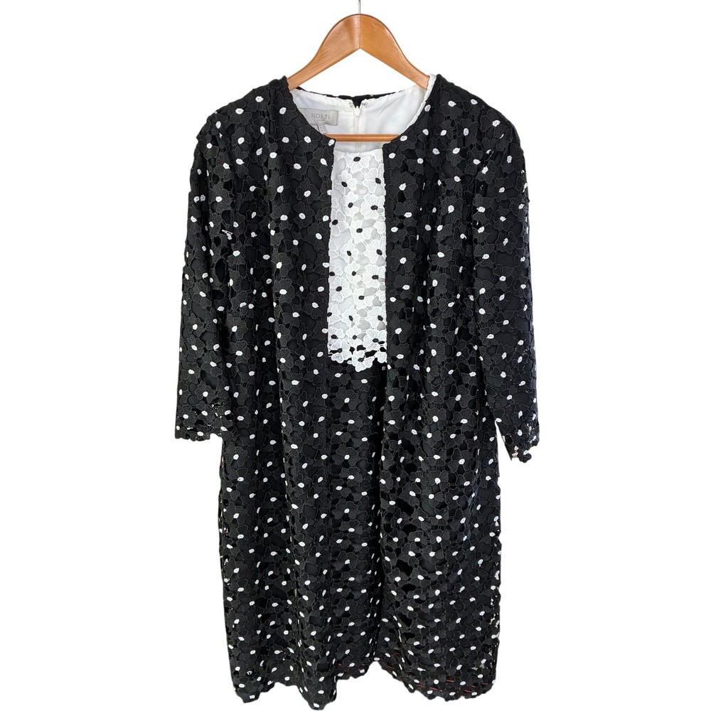 Hobbs London Lace Overlay Dress and Jacket Set UK 14 Black White