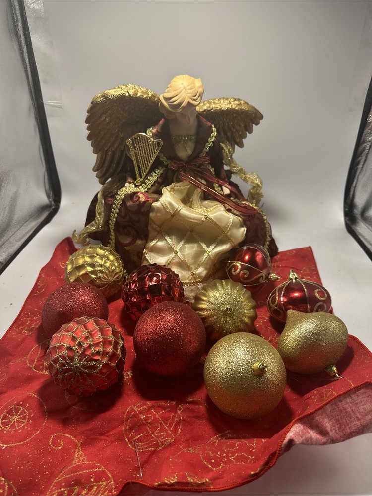 2F-Angel Ceramic Tree Topper with Gold Wings & Christmas Decor
