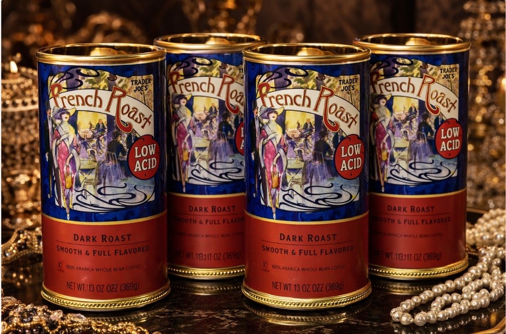 4 Packs Trader Joe's Low Acid French Roast Whole Bean Coffee 13 OZ Each Pack