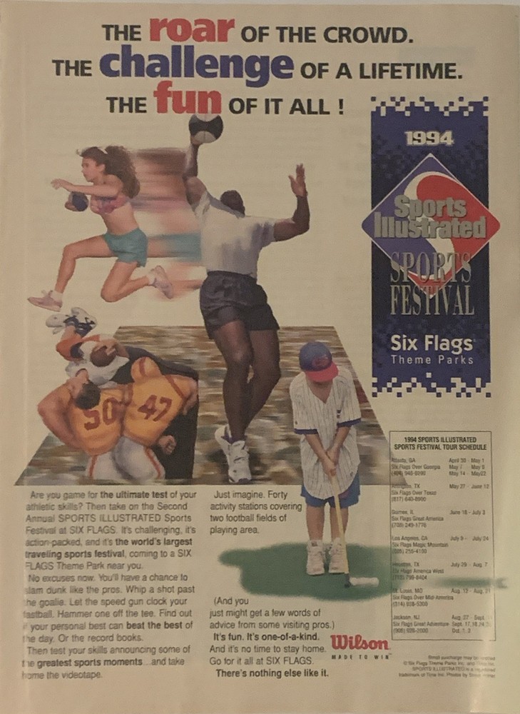 1994 Six Flags Sports Festival Vintage Print Ad from Sports Illustrated 1990s