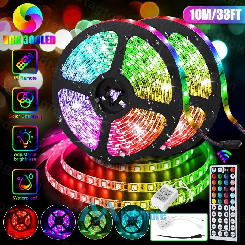 33FT RGB Waterproof 300 LED 3528 SMD Flexible Strip Light Room TV Party+Remote
