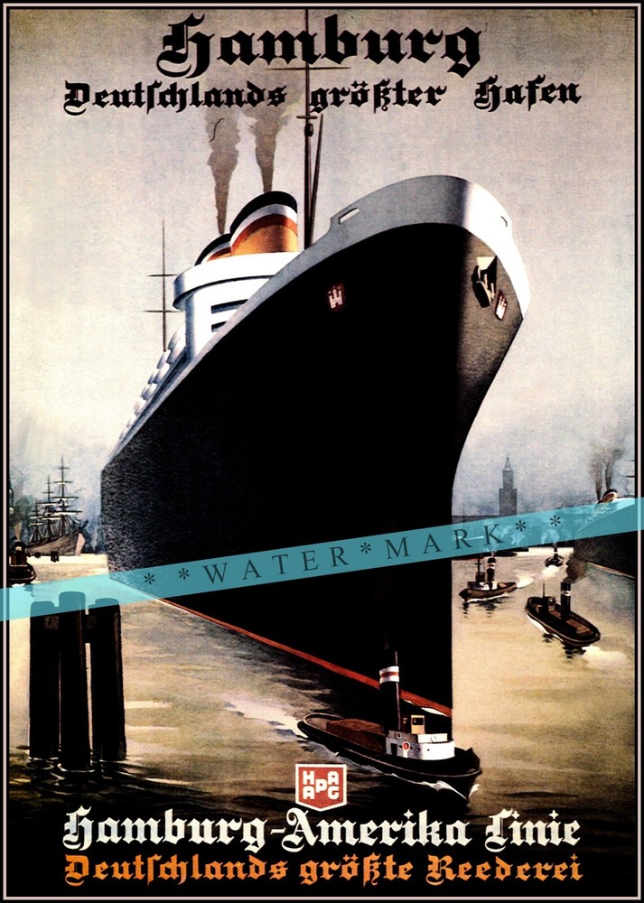 Ocean Liner Hamburg Amerika Line 1930 Art Deco Poster Print Retro Style Wall Art