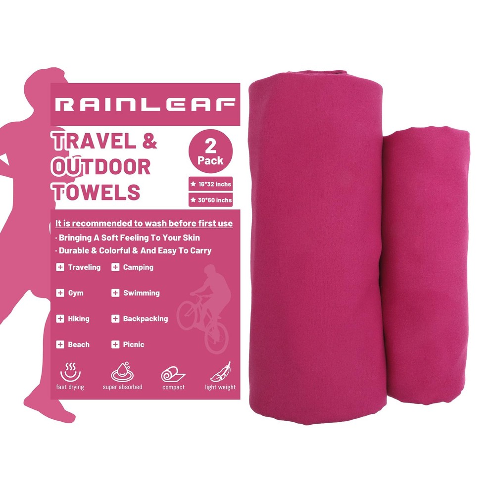 Microfiber Quick Dry Travel Towel 2-Pack - Super Absorbent Lightweight - Purple