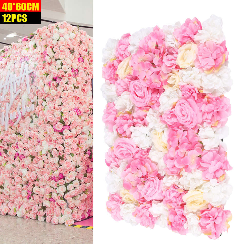 12X Artificial Flower Wall Panel Bouquet Wedding Party Background DIY Decoration