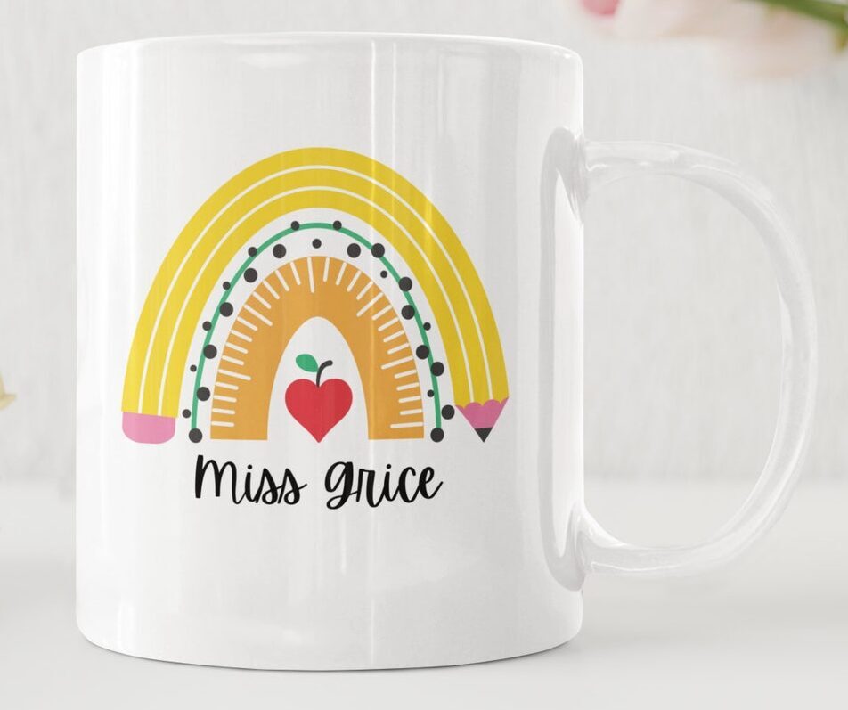 Personalised Teacher Mug Teaching Assistant Mug Rainbow End Of Term Gift Teacher