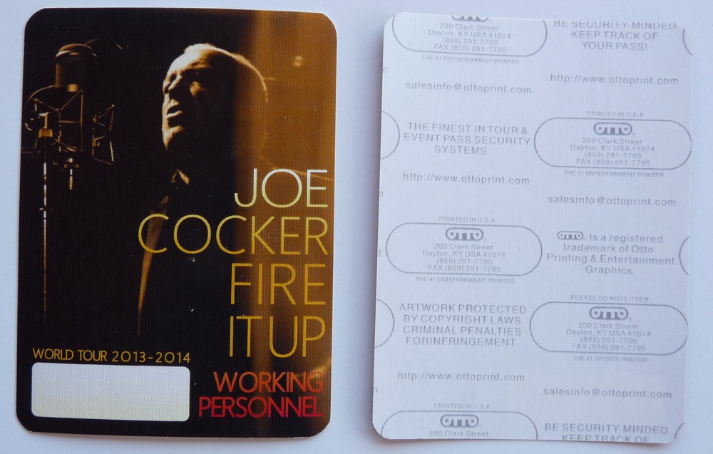 Joe Cocker 2013 2014 Fire It Up Concert Tour Brown Working Backstage Pass D21