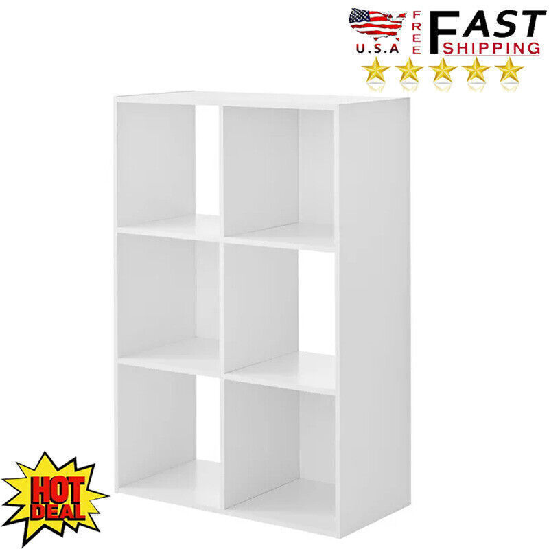 6-Cube White Storage Shelf Organizer for Books & Display