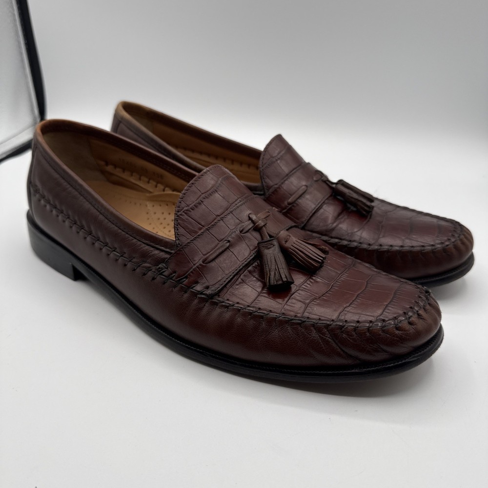 FLORSHEIM Pisa Shoes Leather Crocodile Brown Tassel Men’s Sz 13 B Loafers