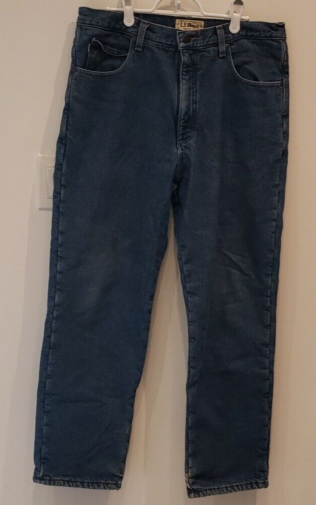 LL Bean Classic Fit Denim Jeans Men's Size 34/29 Green Fleece Lined
