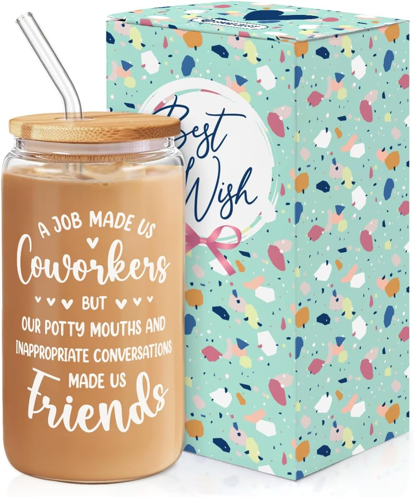 Coworker Gifts for Women - Coworker 16Oz Can Glass Coffee Cup - Funny Work Besti