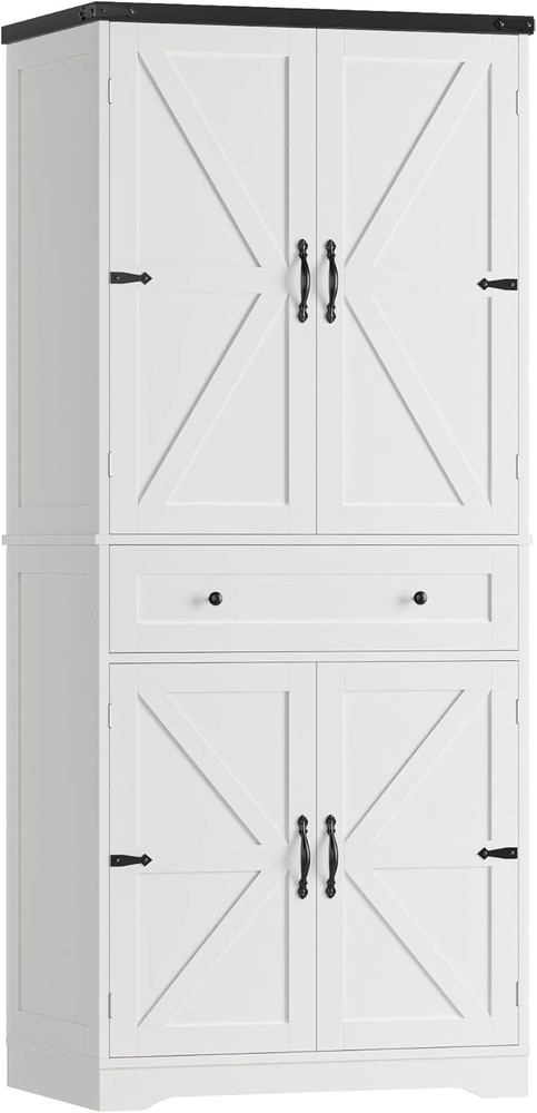 71-Inch Farmhouse Pantry Cabinet with Barn Doors and Adjustable Shelves for Kitchen Storage