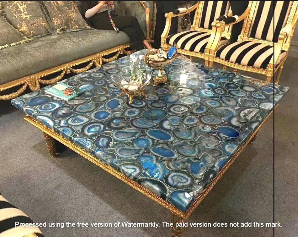Blue Agate Coffee Table Slab Top Natural Stone Furniture Home Decor Centerpiece