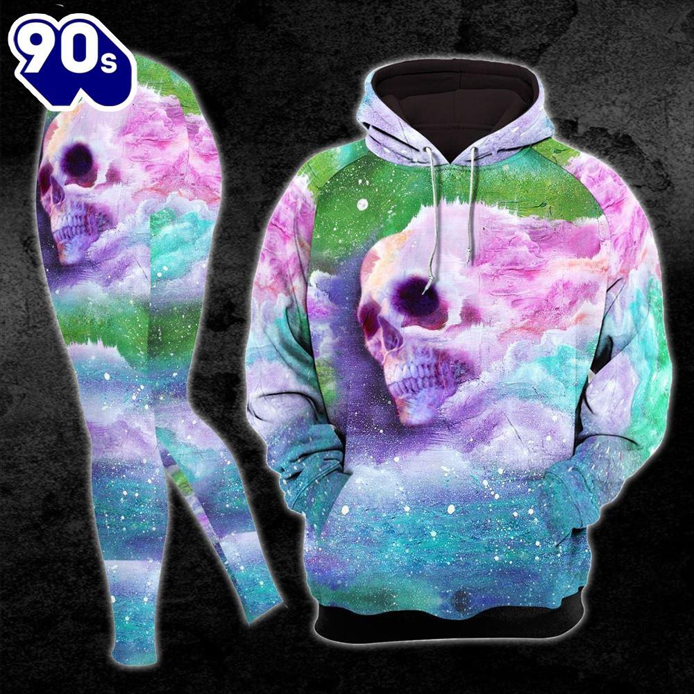 Blue Rainbow Cloudy Skull Combo Hoodie And Leggings - Musicdope90s
