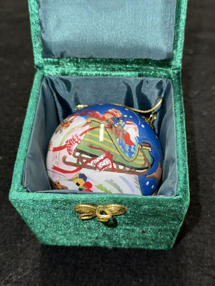 2003 Li Bien Christmas Ornament Glass Ball. Hand Painted. Santa Sleigh. With Box