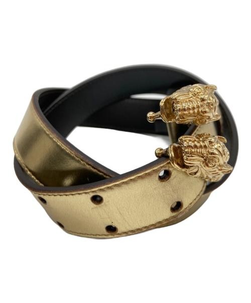 Double Tiger Head Belt Unisex Leather Accessory Black Rare Design-image