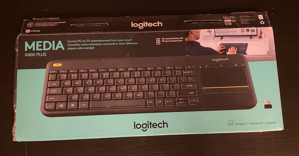 Logitech K400 Plus Wireless Touch Keyboard Black Open Box