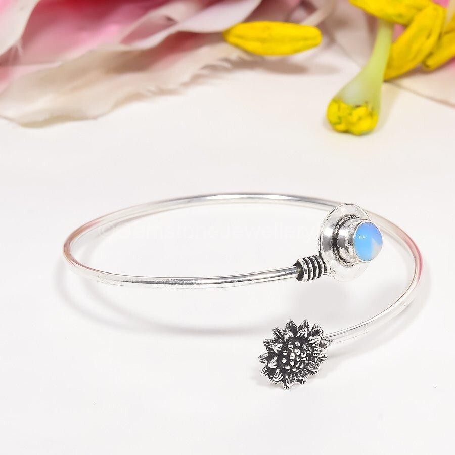 Cyber Monday Sale Milky Opal Stone 925 Silver Daughter Vitange Boho Cuff Jewelry-image