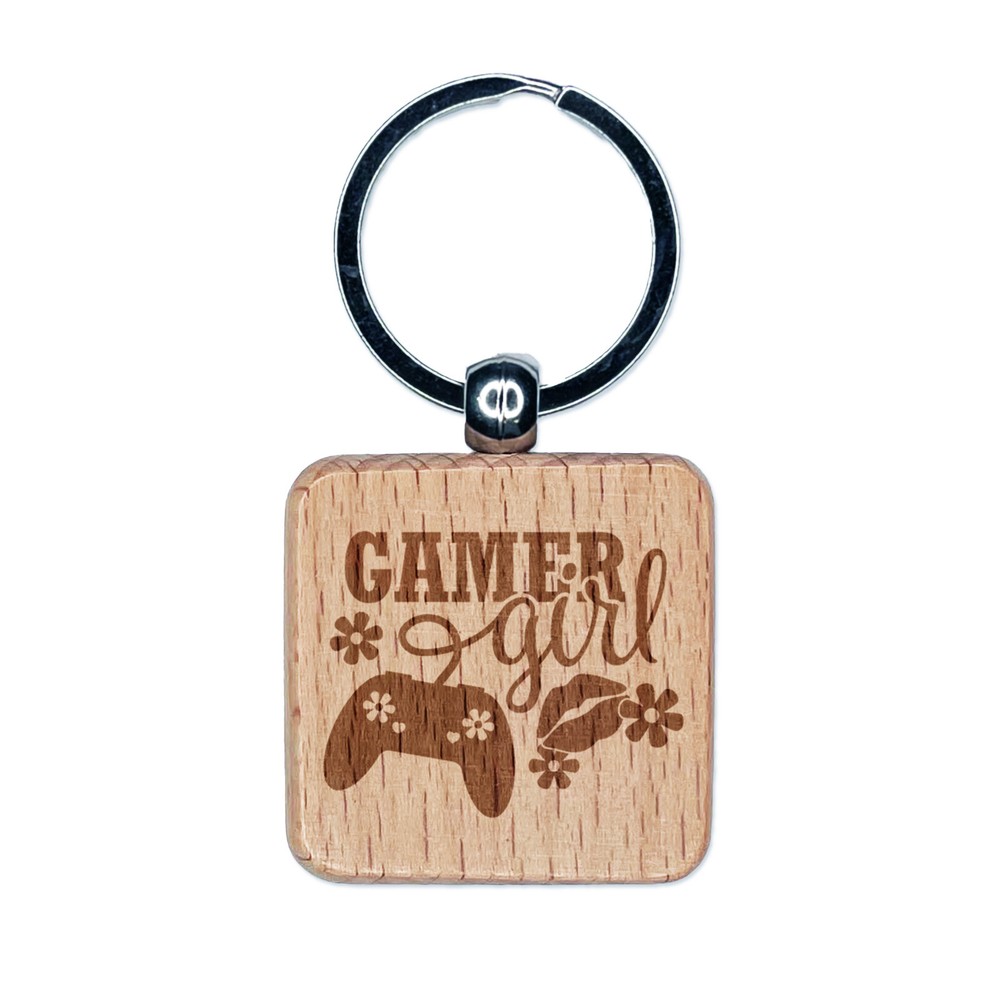 Dije de etiqueta cuadrado de madera grabada con controlador