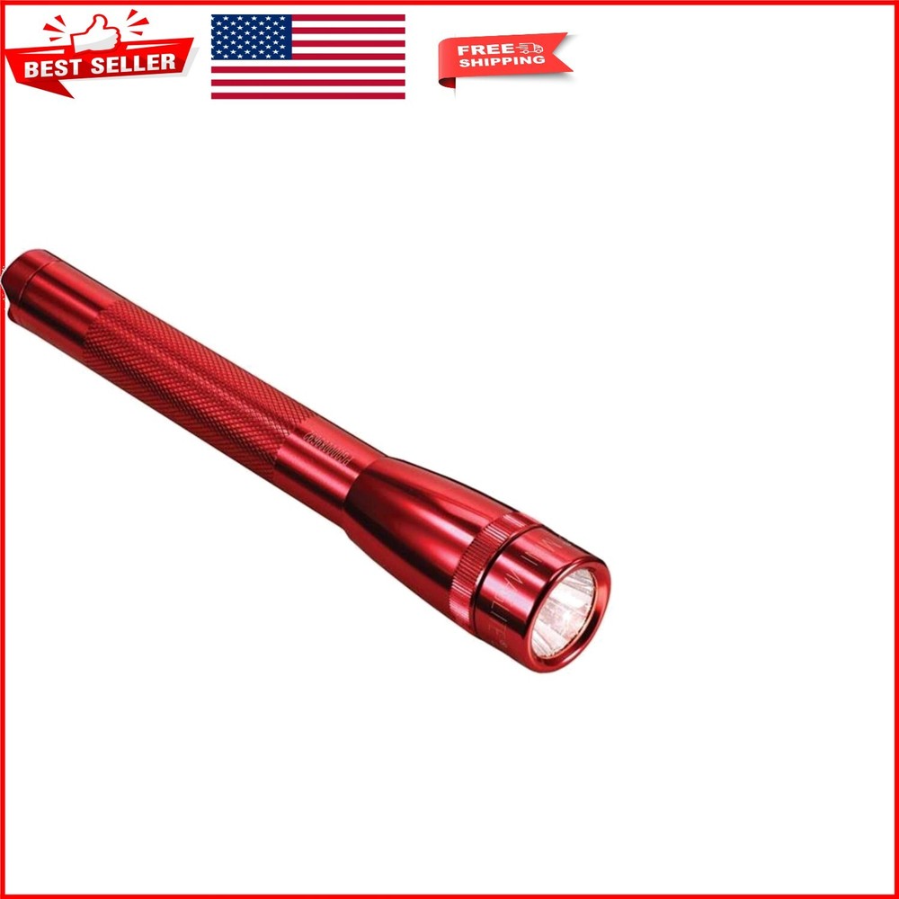 Red Mini LED Pro Flashlight with 534ft Beam and 2AA Batteries Included
